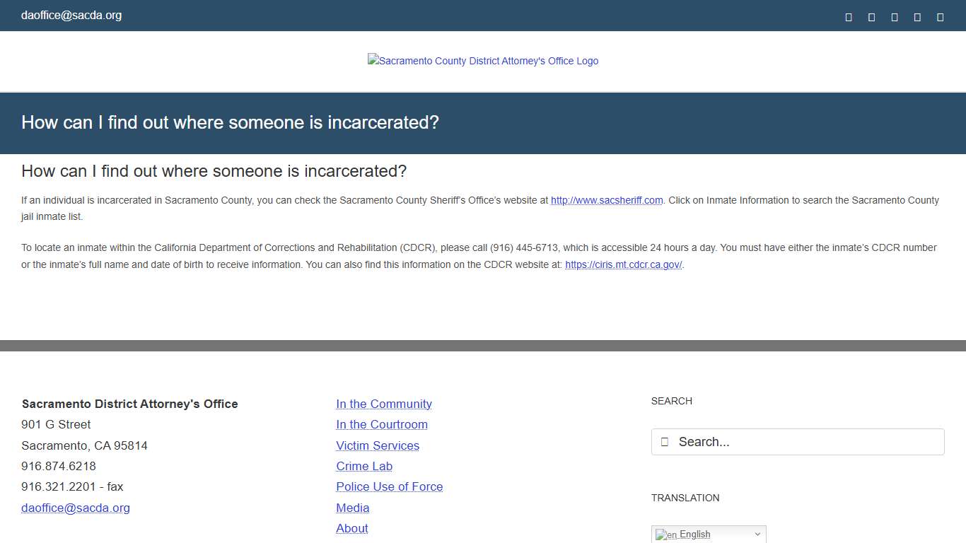 How can I find out where someone is incarcerated? – Sacramento County District Attorney's Office